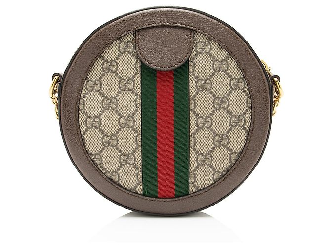 Borsa a tracolla mini rotonda Gucci GG Supreme Ophidia Marrone Beige - vista 3