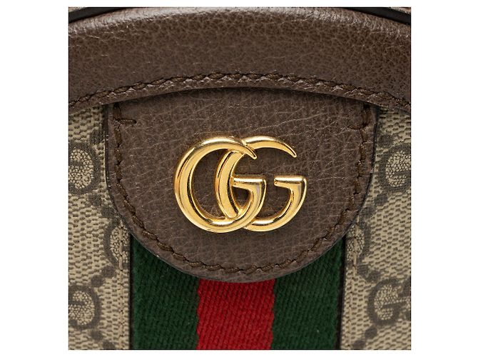 Borsa a tracolla mini rotonda Gucci GG Supreme Ophidia Marrone Beige - vista 9