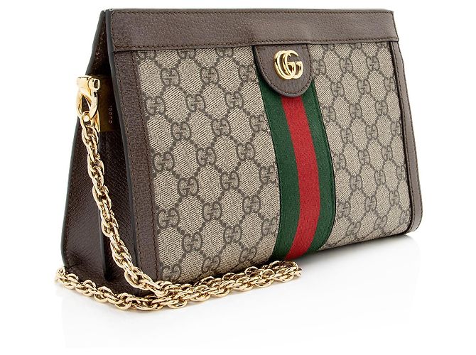 Borsa a tracolla Gucci GG Supreme Ophidia Medium Chain Marrone Beige - vista 2