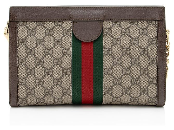 Borsa a tracolla Gucci GG Supreme Ophidia Medium Chain Marrone Beige - vista 3