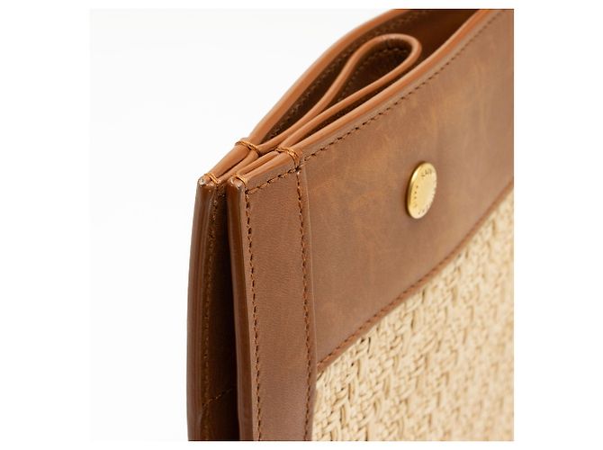 Tote Large Rive Gauche in Raffia e Pelle di Vitello Saint Laurent Marrone - vista 10