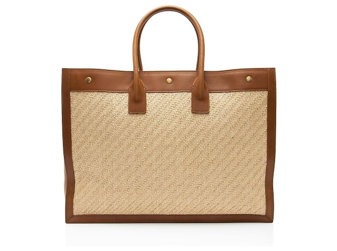 Tote Large Rive Gauche in Raffia e Pelle di Vitello Saint Laurent Marrone - vista 3