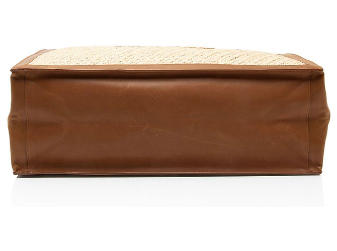 Tote Large Rive Gauche in Raffia e Pelle di Vitello Saint Laurent Marrone - vista 4
