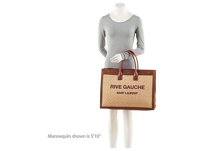 Tote Large Rive Gauche in Raffia e Pelle di Vitello Saint Laurent Marrone - vista 5