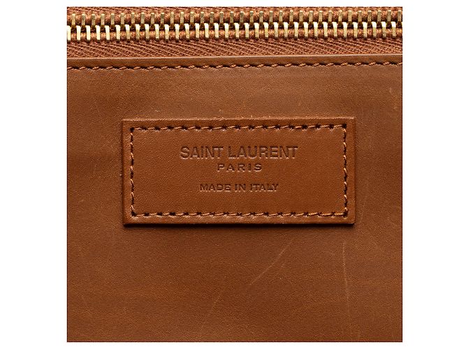 Tote Large Rive Gauche in Raffia e Pelle di Vitello Saint Laurent Marrone - vista 8