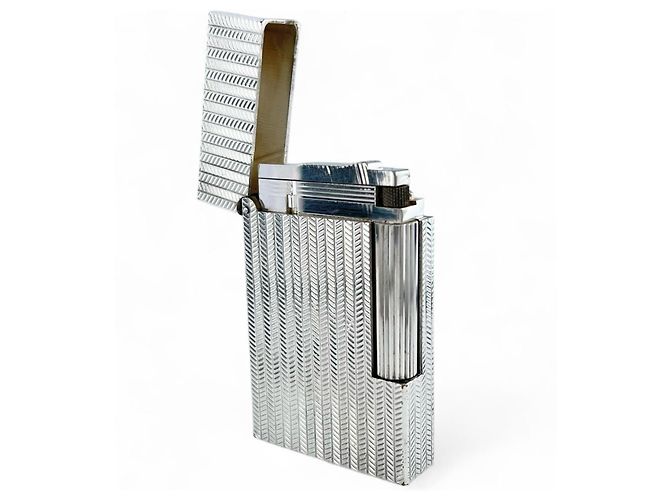Autre Marque Dupont Herringbone Lighter Smoking Accessory Silvery - view 4