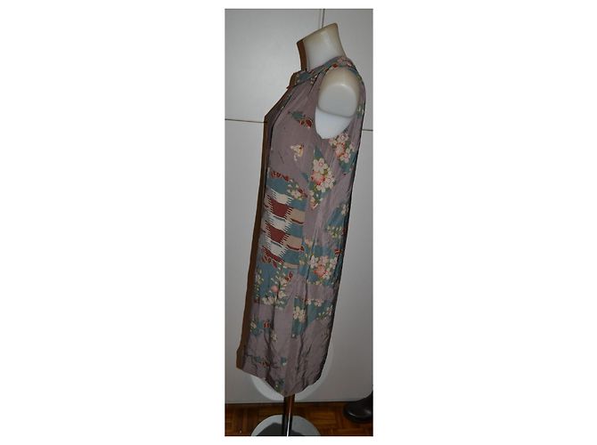 Vestido de seda Kenzo estampado floral y geométrico Blanco Roja Multicolor Verde Gris - vista 2