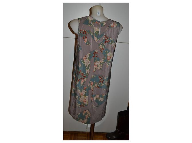 Vestido de seda Kenzo estampado floral y geométrico Blanco Roja Multicolor Verde Gris - vista 3