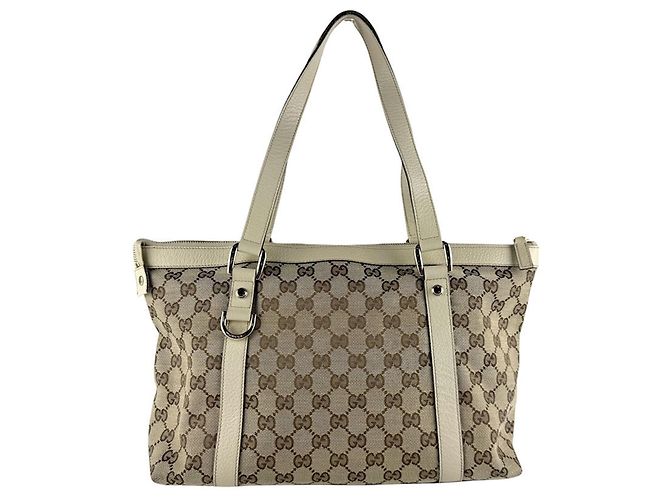 Borsa a mano in tela e pelle Gucci Marrone Crudo - vista 3