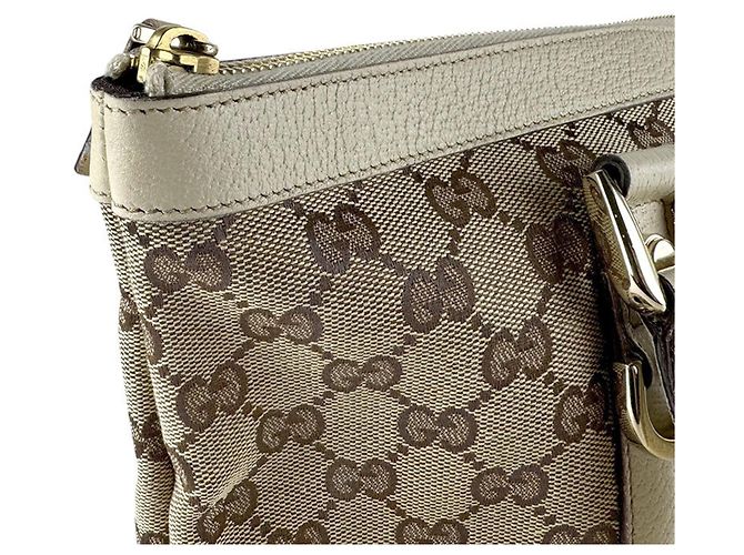 Borsa a mano in tela e pelle Gucci Marrone Crudo - vista 6