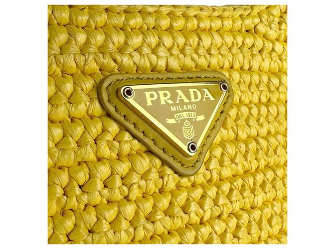 Borsa a tracolla in rafia gialla Prada Giallo - vista 13
