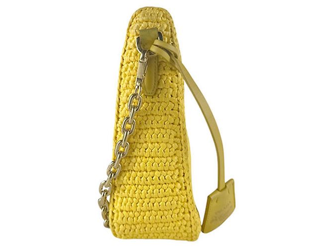 Borsa a tracolla in rafia gialla Prada Giallo - vista 2