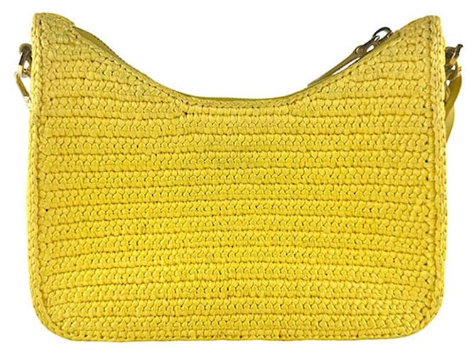 Borsa a tracolla in rafia gialla Prada Giallo - vista 3