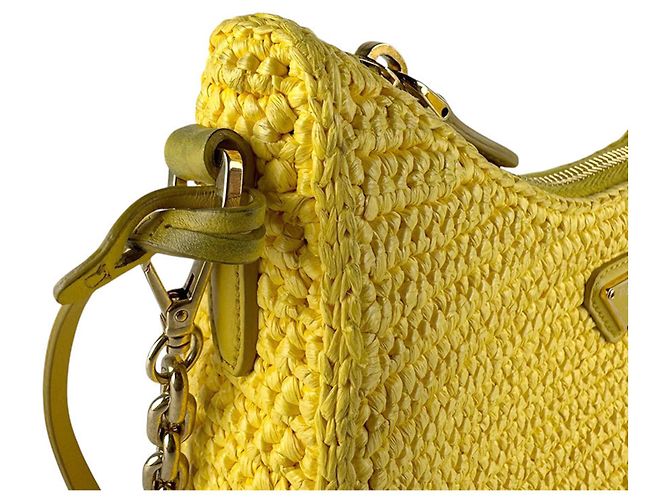 Borsa a tracolla in rafia gialla Prada Giallo - vista 6