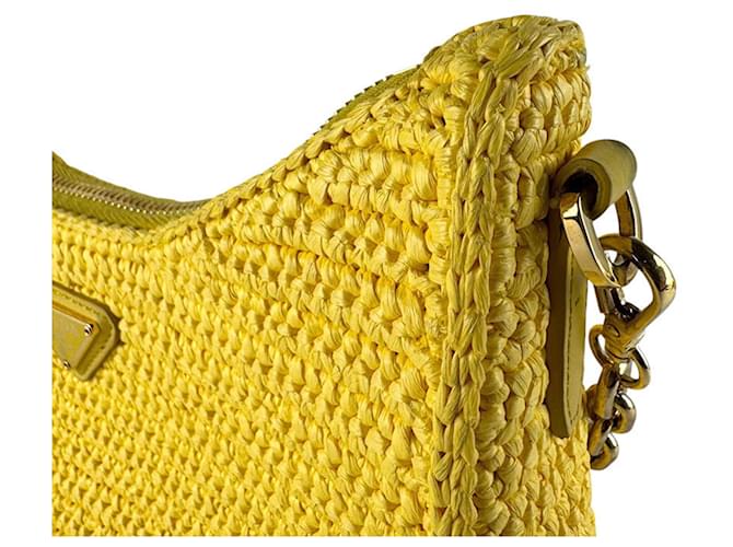 Borsa a tracolla in rafia gialla Prada Giallo - vista 7