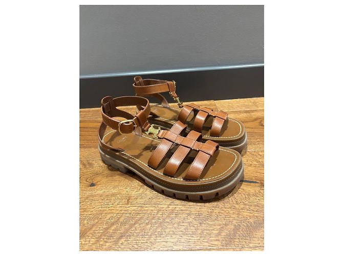 Céline Celine Sandali Gladiator Triomphe Pelle Marrone - vista 2