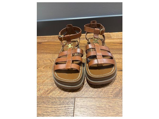 Céline Celine Sandali Gladiator Triomphe Pelle Marrone - vista 3