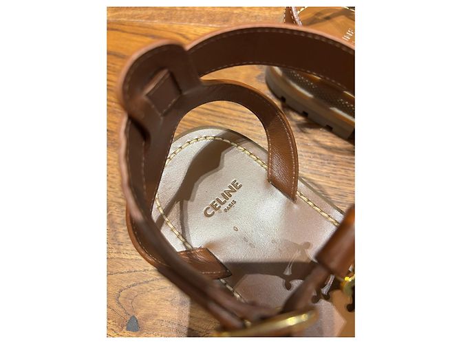 Céline Celine Sandali Gladiator Triomphe Pelle Marrone - vista 5