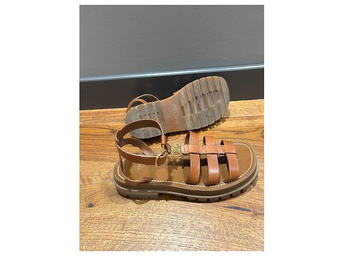 Céline Celine Sandali Gladiator Triomphe Pelle Marrone - vista 7