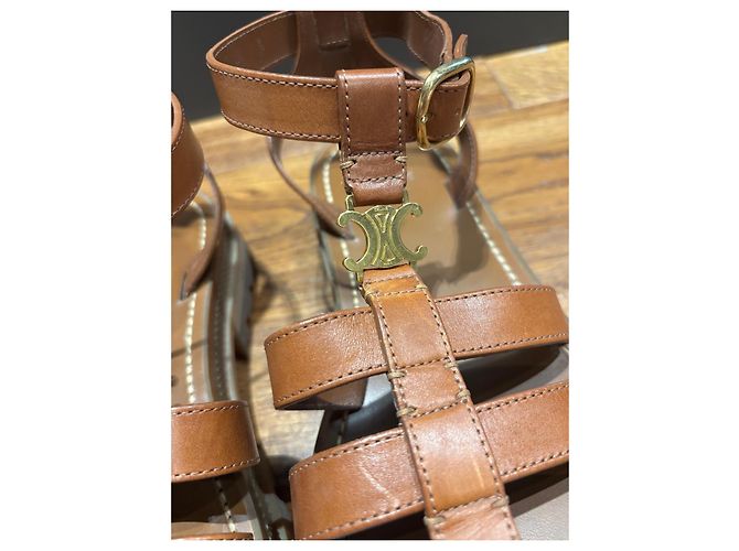 Céline Celine Sandali Gladiator Triomphe Pelle Marrone - vista 8