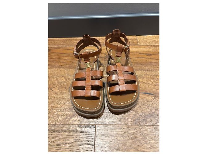 Céline Celine Sandali Gladiator Triomphe Pelle Marrone - vista 9