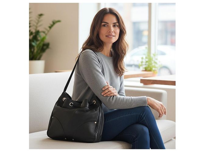 Mulberry Mitzy Borsa Hobo Pelle Martellata Nera Nero - vista 15