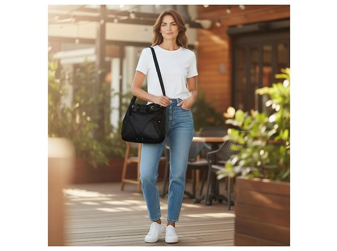Mulberry Mitzy Borsa Hobo Pelle Martellata Nera Nero - vista 16