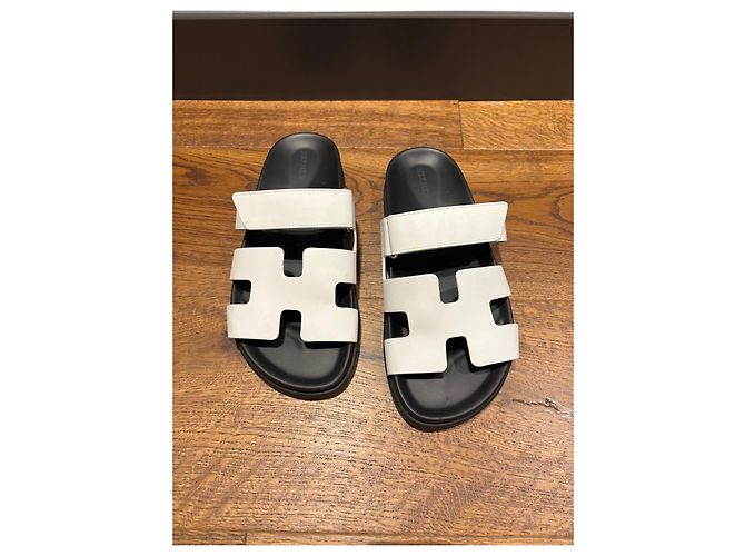 Hermès Chypre Leder Sandalen Weiß 39 Schwarz - Ansicht 10