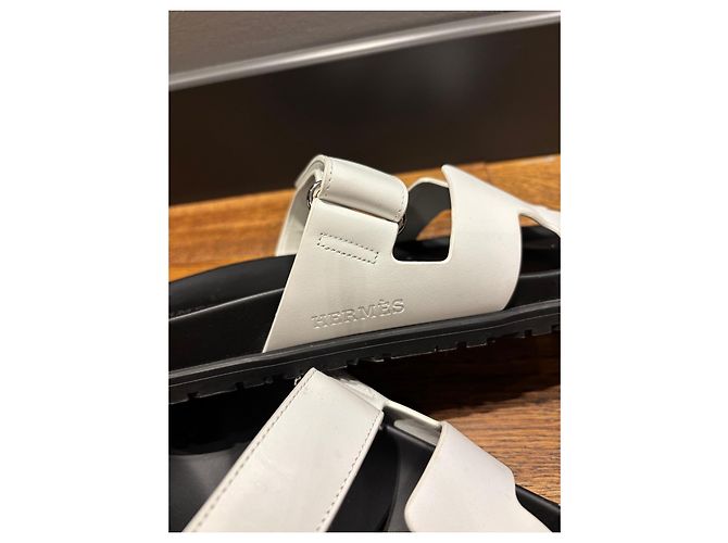 Hermès Chypre Leder Sandalen Weiß 39 Schwarz - Ansicht 5