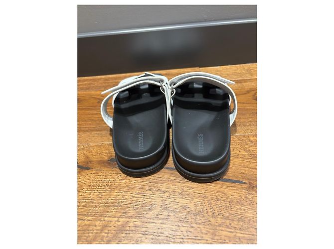 Hermès Chypre Leder Sandalen Weiß 39 Schwarz - Ansicht 6