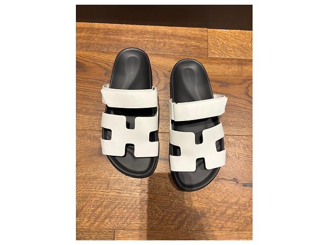 Hermès Chypre Leder Sandalen Weiß 39 Schwarz - Ansicht 7