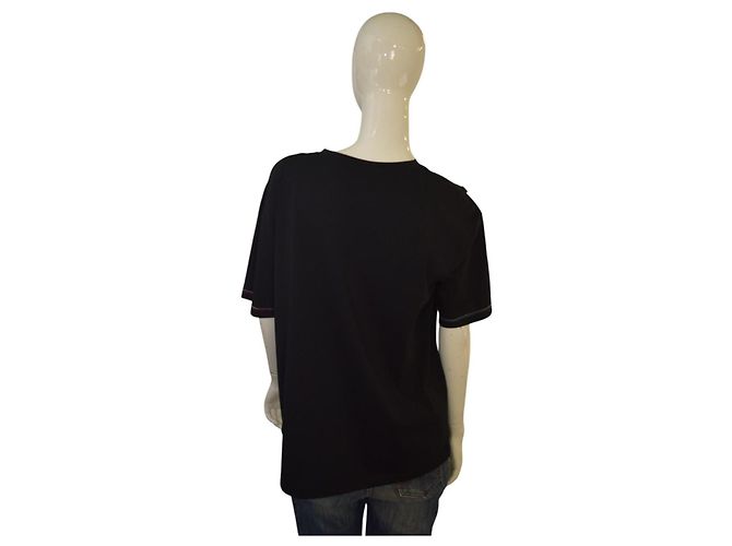 Sonia Rykiel Paris Camiseta de algodón negro bordada floral con flecos - XL - vista 3