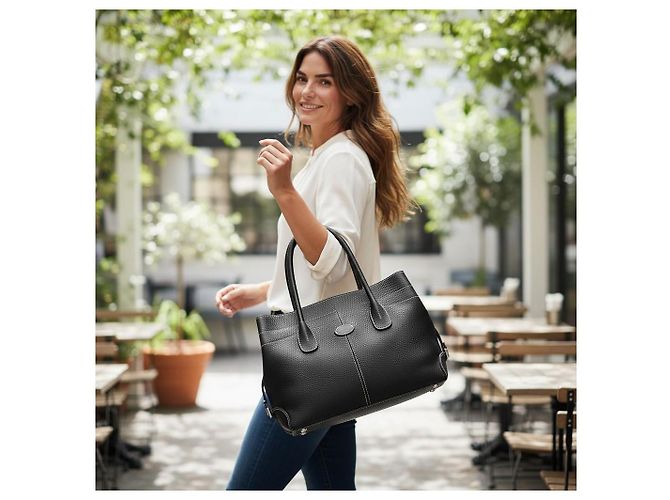 Borsa a tracolla TOD'S in pelle martellata nera con cuciture a contrasto e sacca protettiva Nero - vista 19
