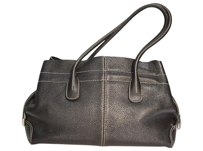 Borsa a tracolla TOD'S in pelle martellata nera con cuciture a contrasto e sacca protettiva Nero - vista 3