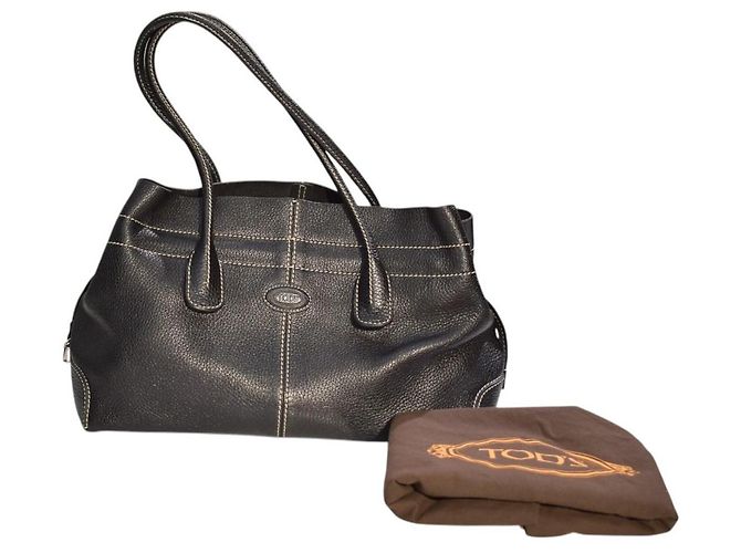 Borsa a tracolla TOD'S in pelle martellata nera con cuciture a contrasto e sacca protettiva Nero - vista 5