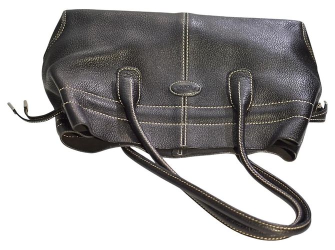 Borsa a tracolla TOD'S in pelle martellata nera con cuciture a contrasto e sacca protettiva Nero - vista 8