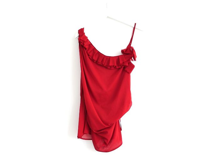 Dries Van Noten Ciska Camicetta a Portafoglio in Chiffon di Seta Rosso - Ansicht 2