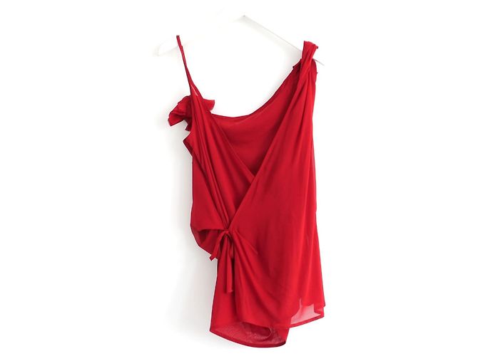 Dries Van Noten Ciska Camicetta a Portafoglio in Chiffon di Seta Rosso - Ansicht 5