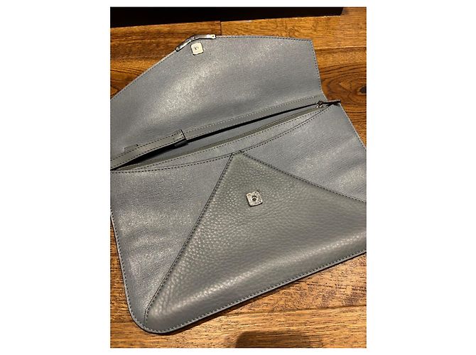 Fendi Clutch a Busta in Pelle Grigia Grigio - vista 5