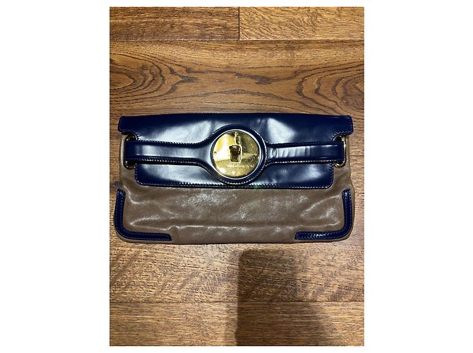 Balenciaga Clutch in Pelle Marrone Blu - vista 4