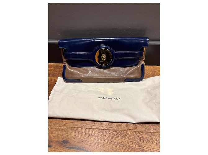 Balenciaga Clutch in Pelle Marrone Blu - vista 9