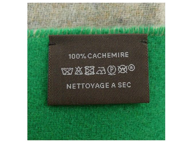 Hermès Stola in cashmere Hermes beige e verde - vista 3