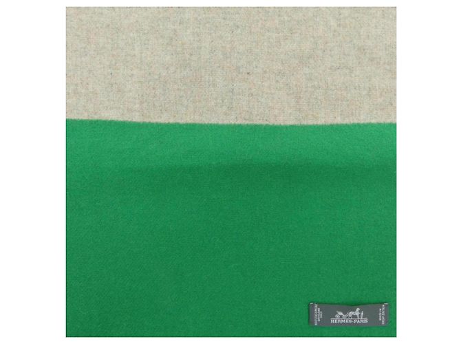 Hermès Stola in cashmere Hermes beige e verde - vista 4