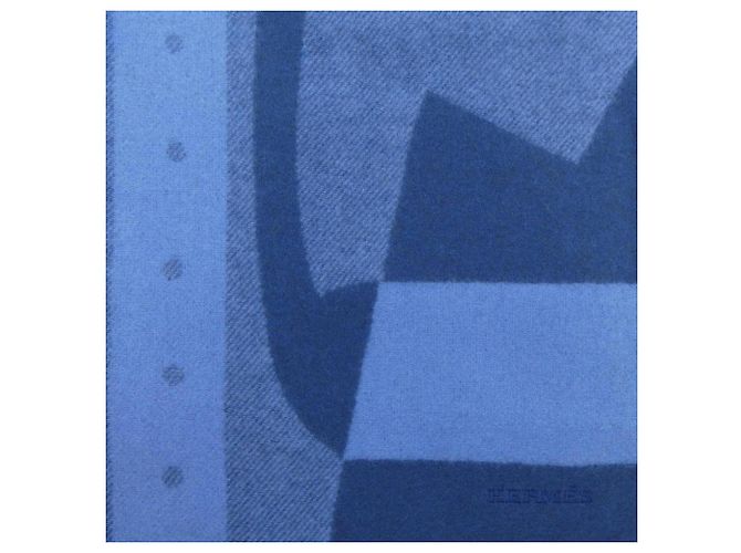 Hermès Stola in cashmere blu Hermes - vista 4