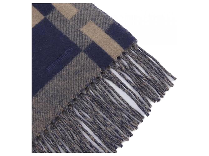Hermès Sciarpa Hermes H Passant 393870T Marrone Blu navy - vista 2