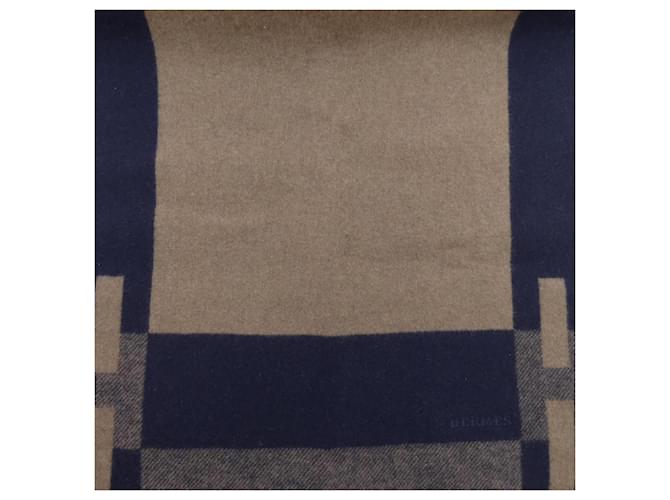 Hermès Sciarpa Hermes H Passant 393870T Marrone Blu navy - vista 4
