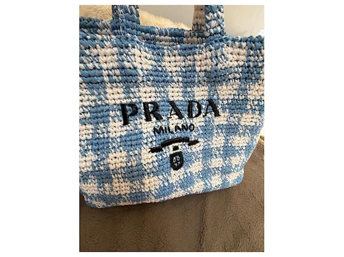 Cesto Prada in crochet blu e bianco - vista 2