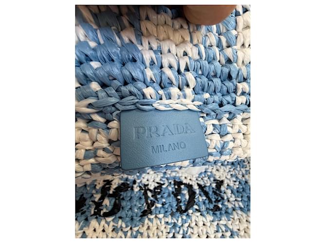 Cesto Prada in crochet blu e bianco - vista 4