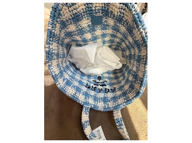 Cesto Prada in crochet blu e bianco - vista 5