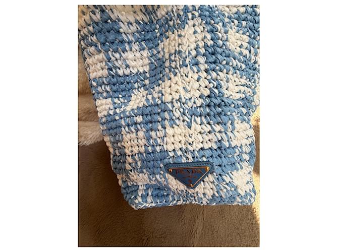 Cesto Prada in crochet blu e bianco - vista 6